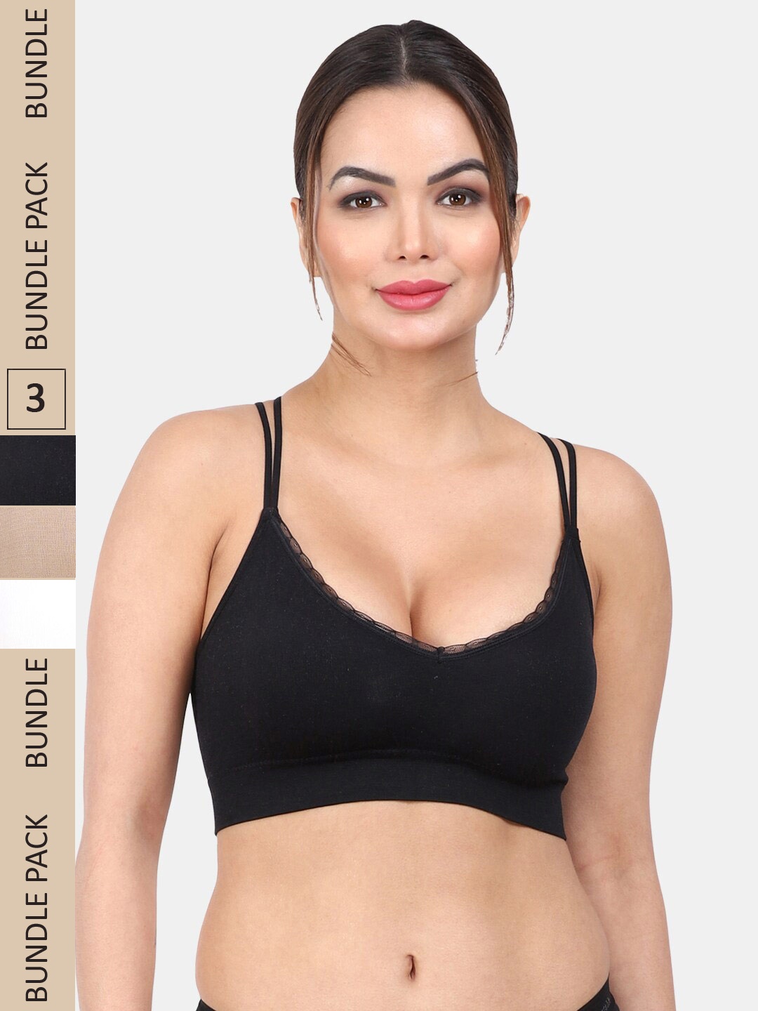 

Amour Secret Pack Of 3 Lightly Padded Non-Wired Workout Bra, Black