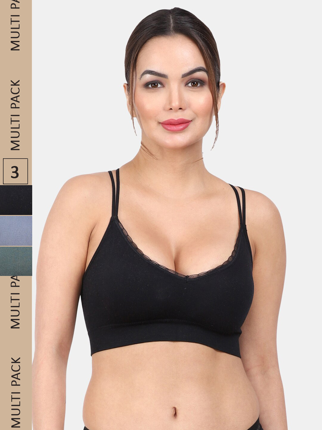 

Amour Secret Pack Of 2 Lightly Padded Styled Back Anti Odour Full Coverage Sports Bra, Black