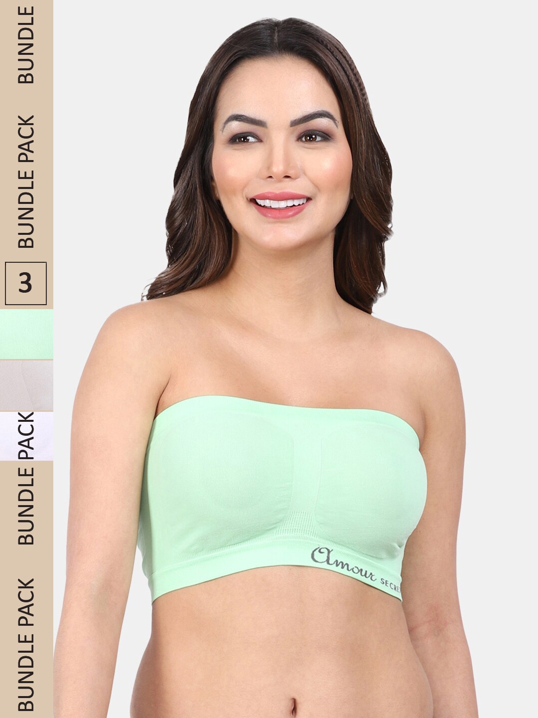 

Amour Secret Pack Of 3 Full Coverage Non Padded Bandeau Bra, Green