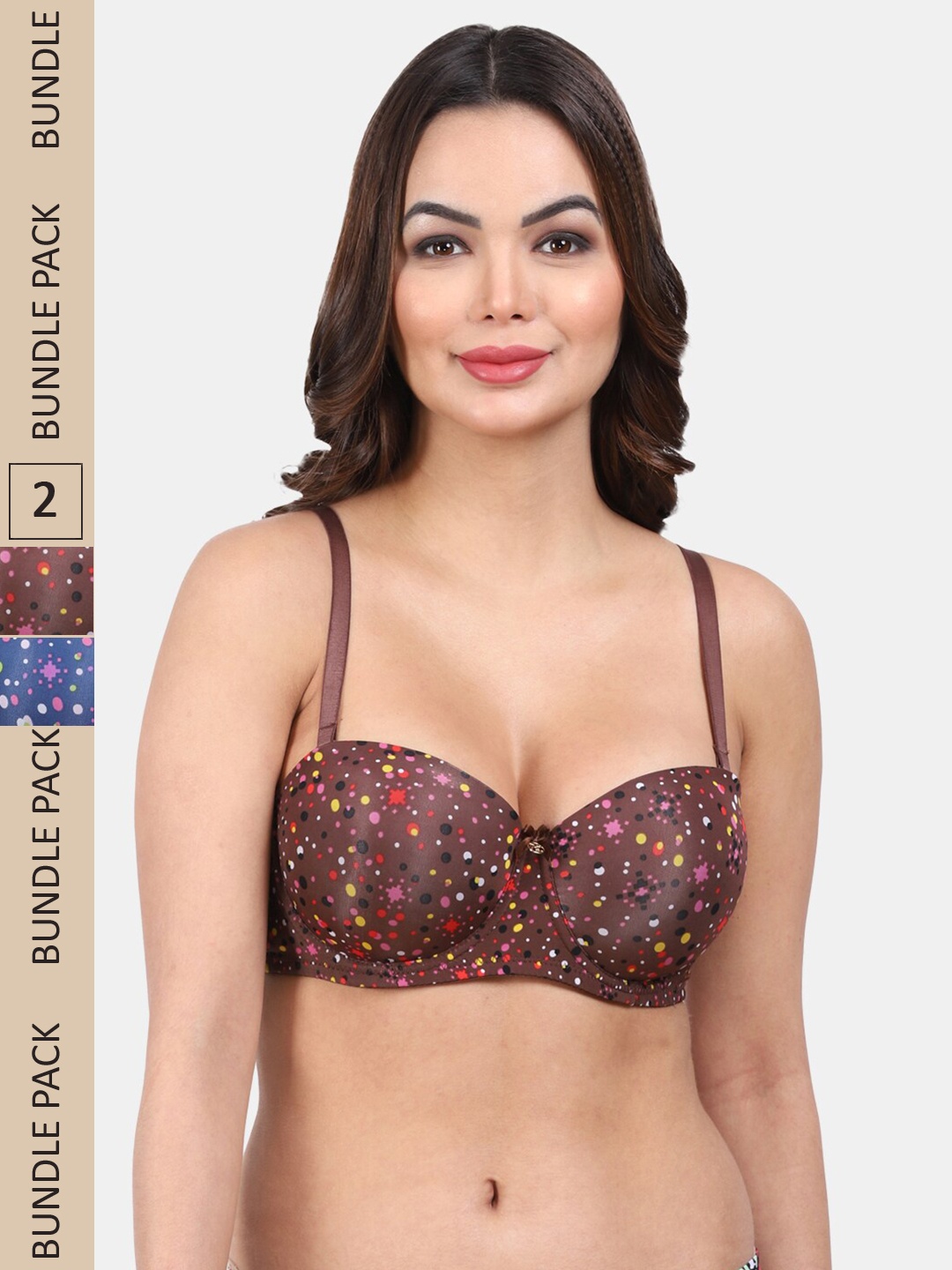 

Amour Secret Pack of 2 Polka Dot Medium Coverage Underwired Lightly Padded T-Shirt Bra, Brown