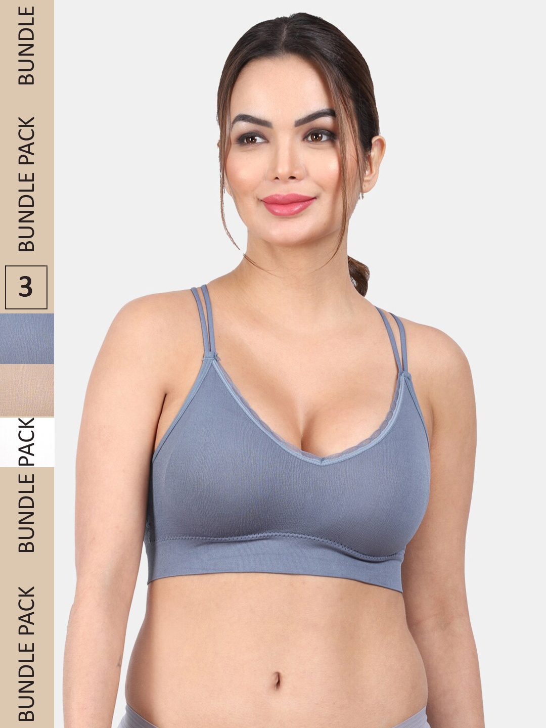 

Amour Secret Pack Of 3 Non Padded Non-Wired All Day Comfort Bra, Blue