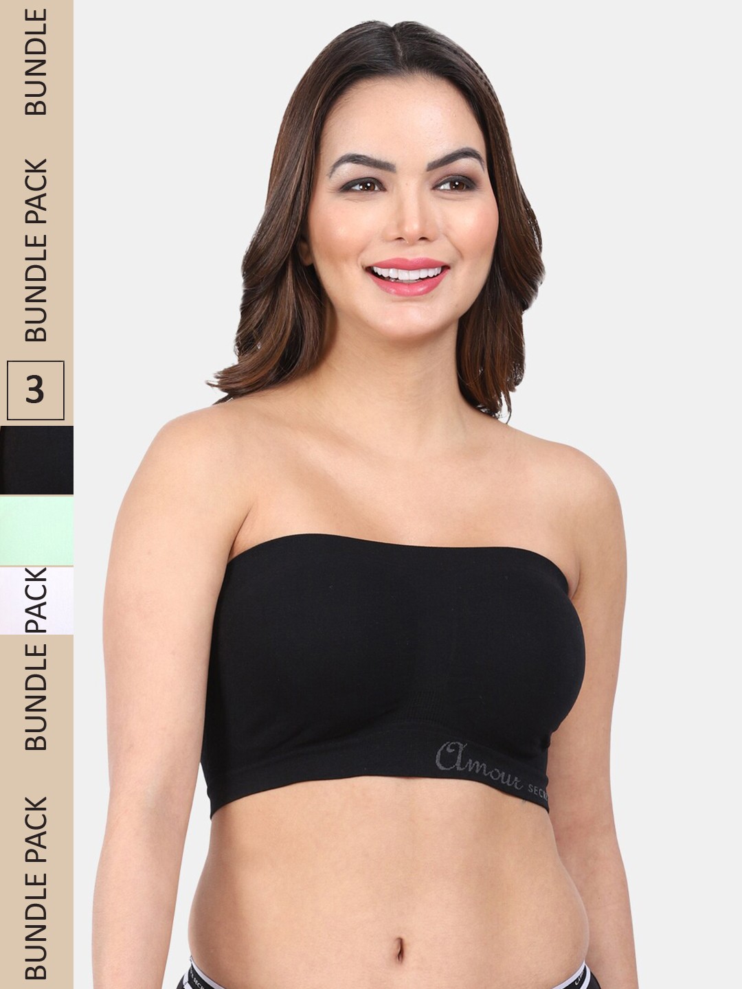 

Amour Secret Pack Of 3 Non-Padded Non-Wired Stapless All Day Comfort Bandeau, Black