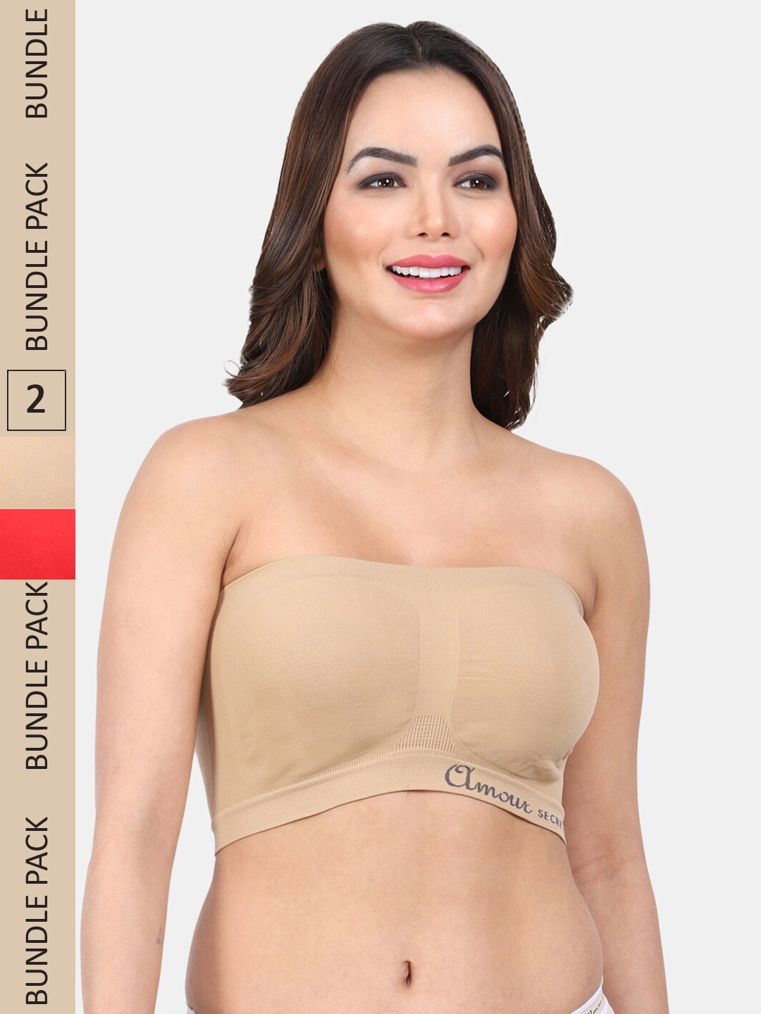 

Amour Secret Pack Of 2 Non Padded Medium Support Full Coverage Seamless Bandeau Bra, Nude