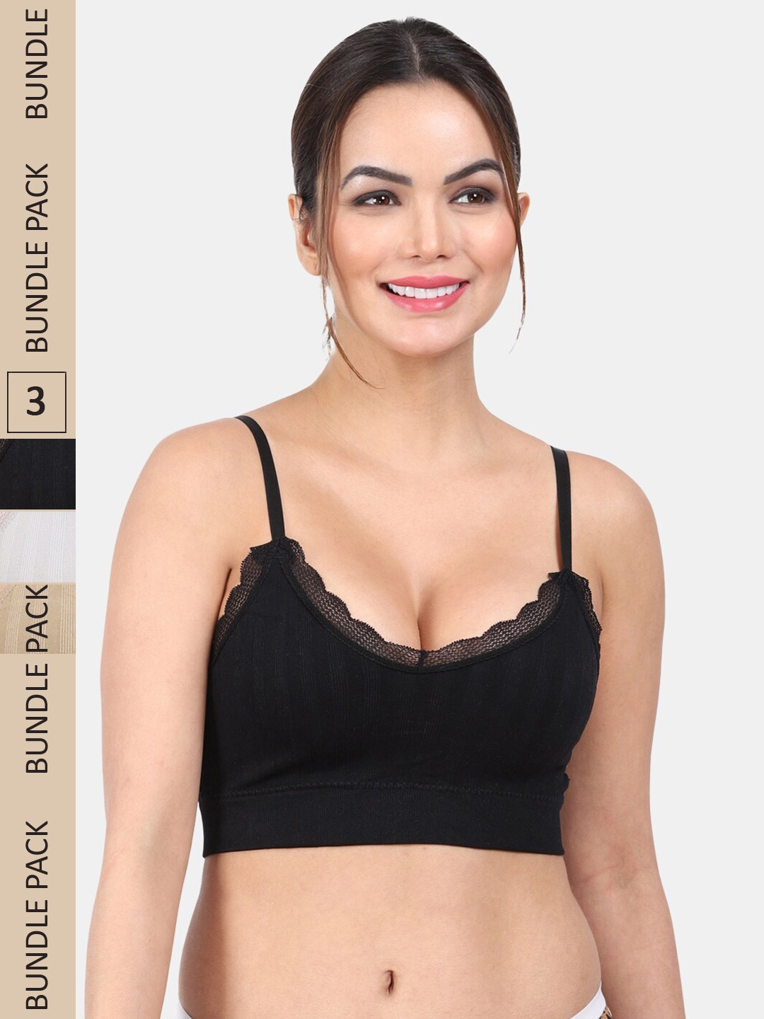 

Amour Secret Pack Of 3 Lightly Padded Full Coverage Seamless Slip-On Sports Bra, Black