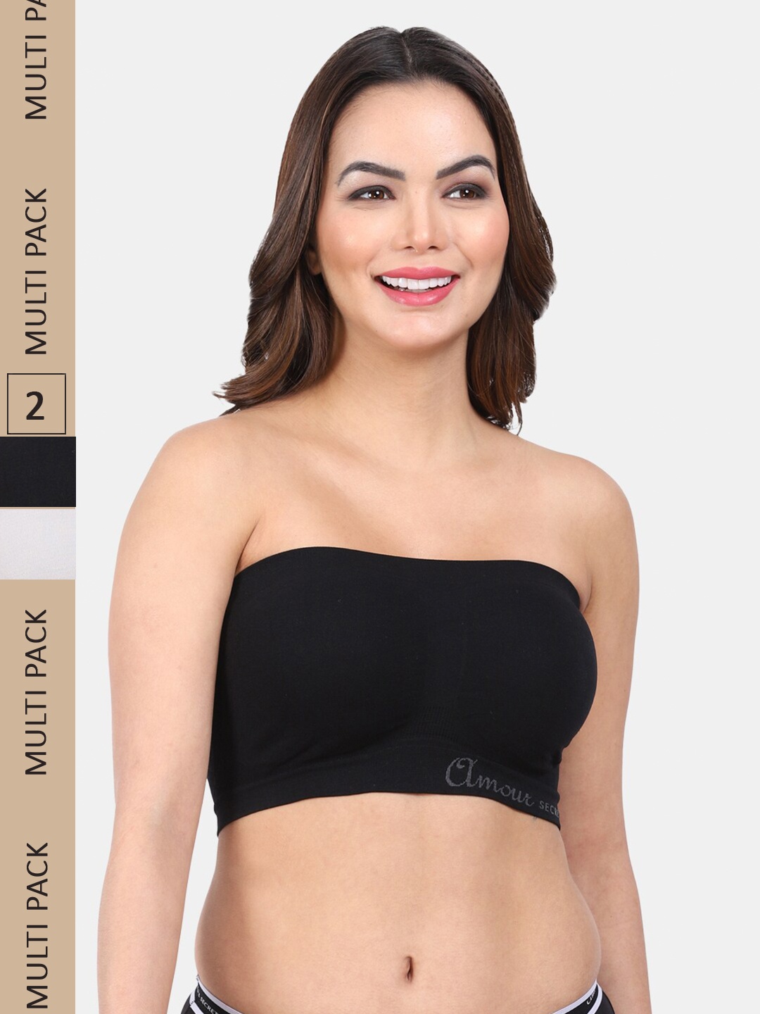 

Amour Secret Pack Of 2 Full Coverage Non Padded Bandeau Bra, Black