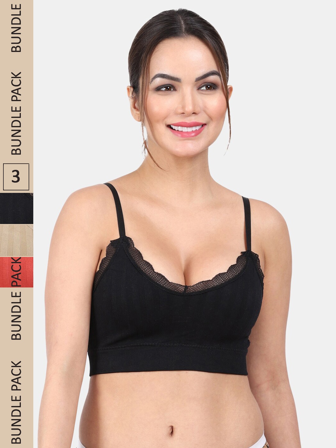 

Amour Secret Pack Of 3 Lightly Padded Non-Wired Workout Bra, Black