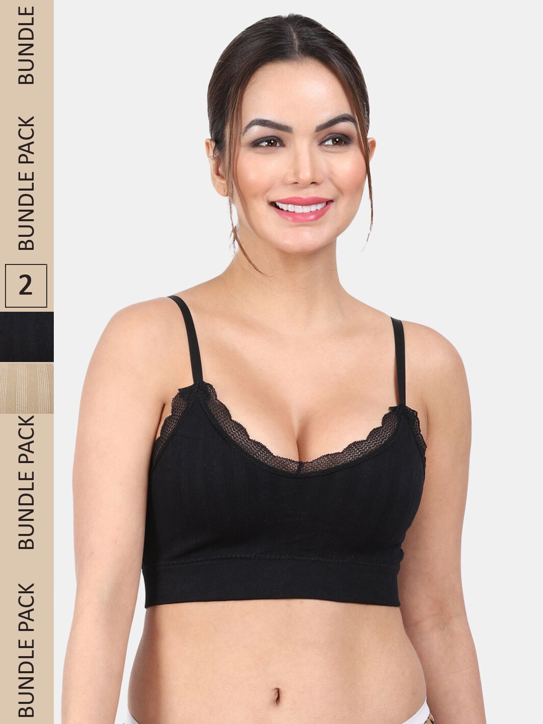 

Amour Secret Pack Of 2 Full Coverage Lightly Padded Medium Impact Anti-Odour Sports Bra, Black