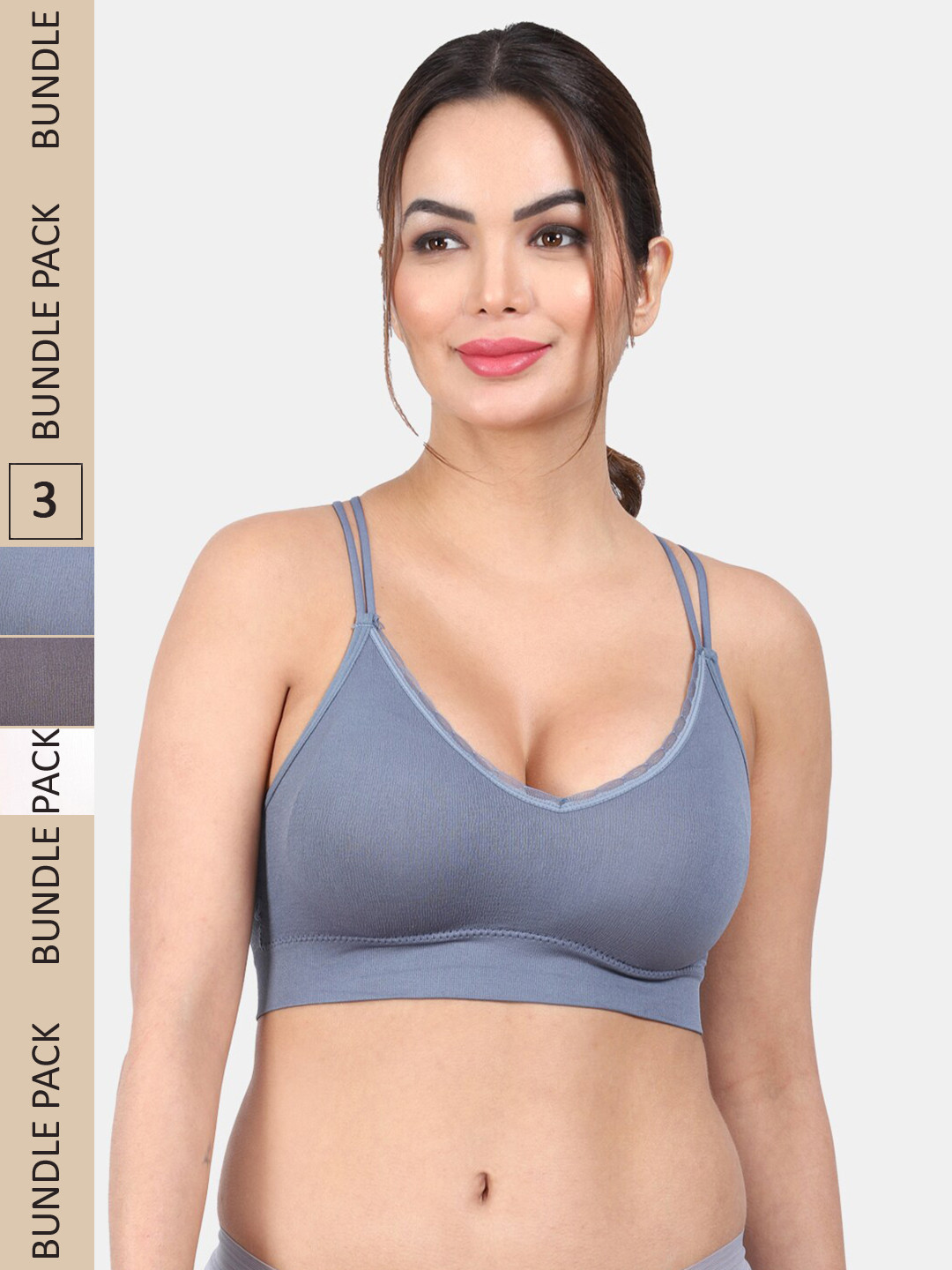 

Amour Secret Pack Of 3 Removable Padding Anti Odour All Day Comfort Sports Workout Bra, Blue