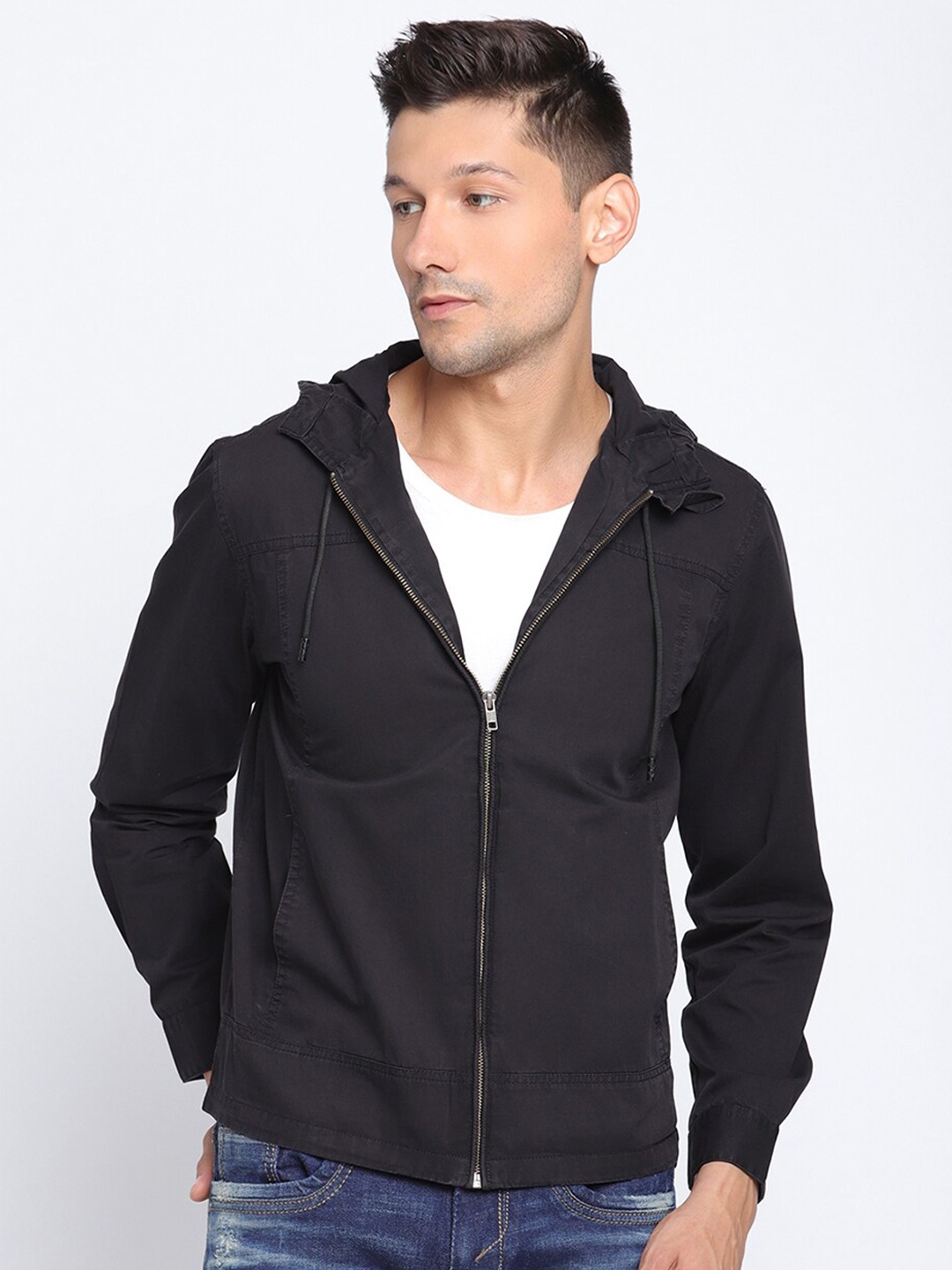 

PUNK Casual Hooded Cotton Bomber Jacket, Black