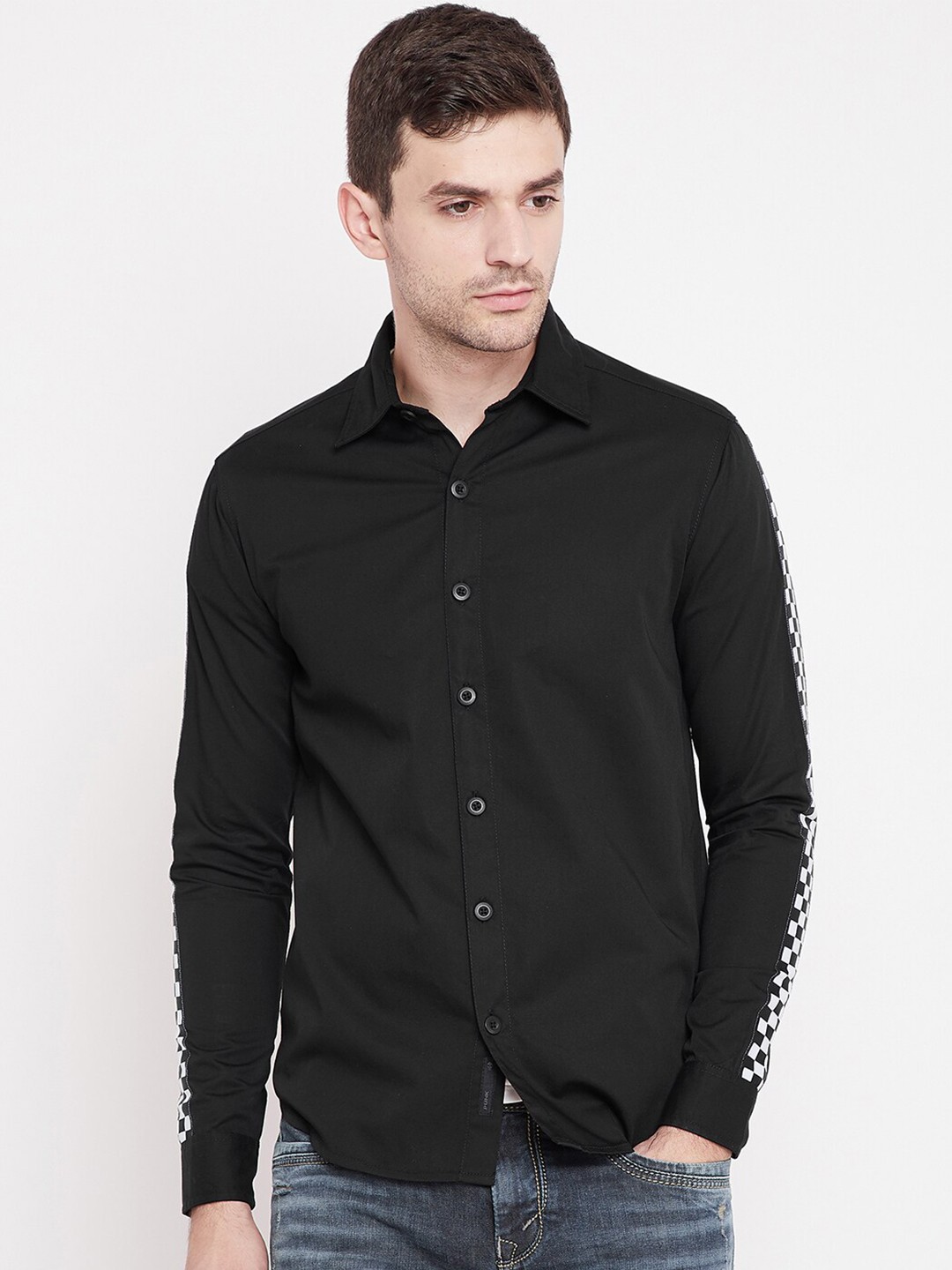 

PUNK Spread Collar Cotton Casual Shirt, Black