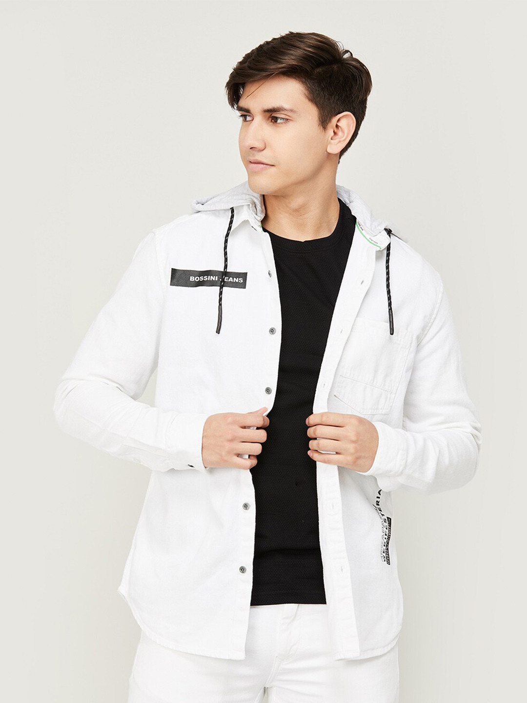 

Bossini Hooded Cotton Casual Shirt-Shacket, White