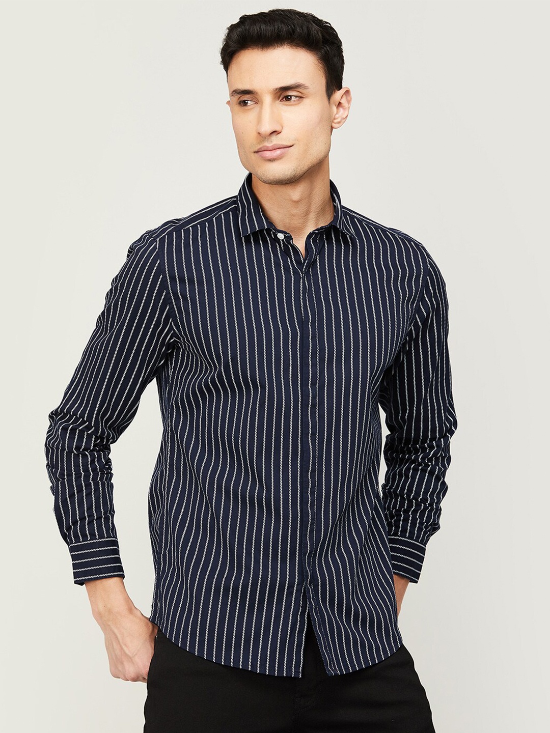

Bossini Vertical Striped Cotton Casual Shirt, Navy blue