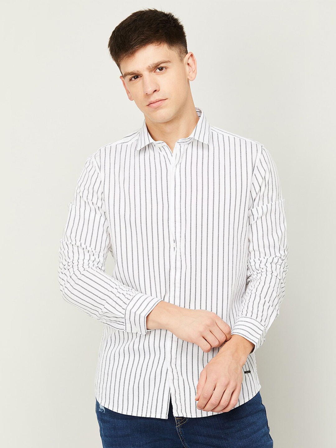 

Bossini Vertical Striped Spread Collar Cotton Casual Shirt, White