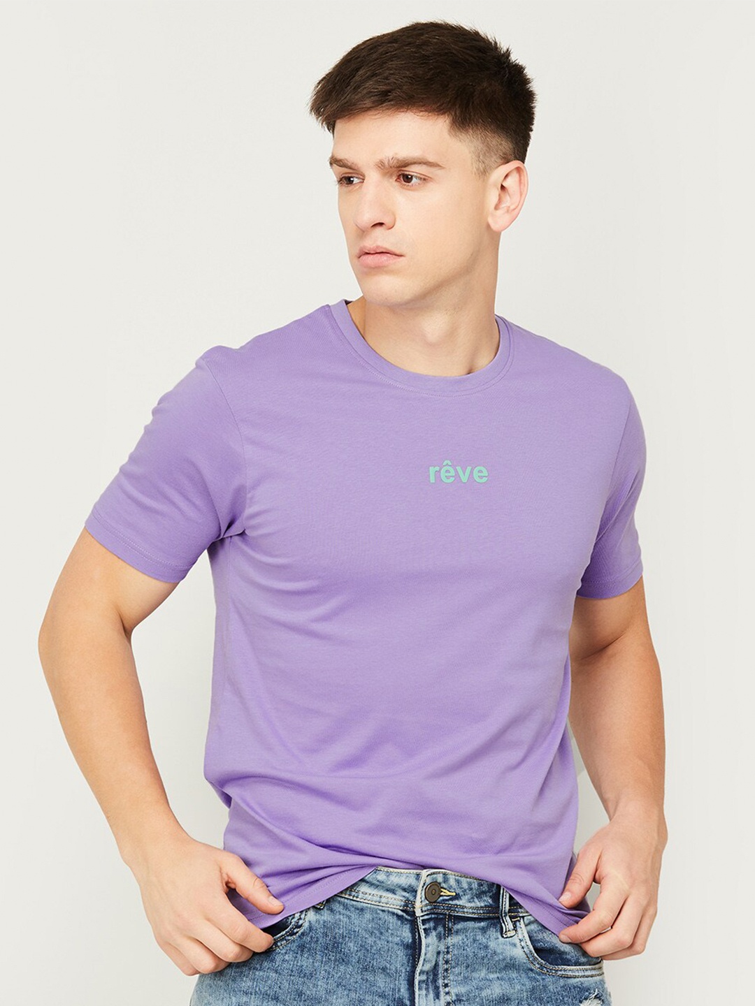 

Bossini Graphic Printed Cotton T-shirt, Purple
