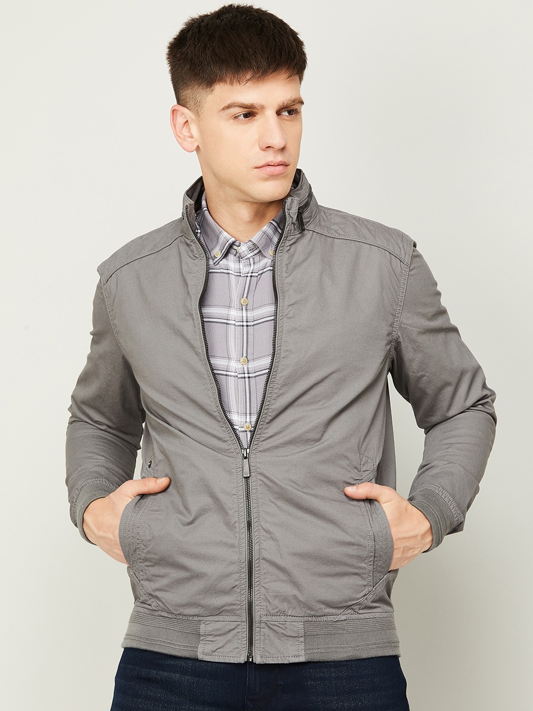 

Bossini Stand Collar Bomber Jacket, Grey