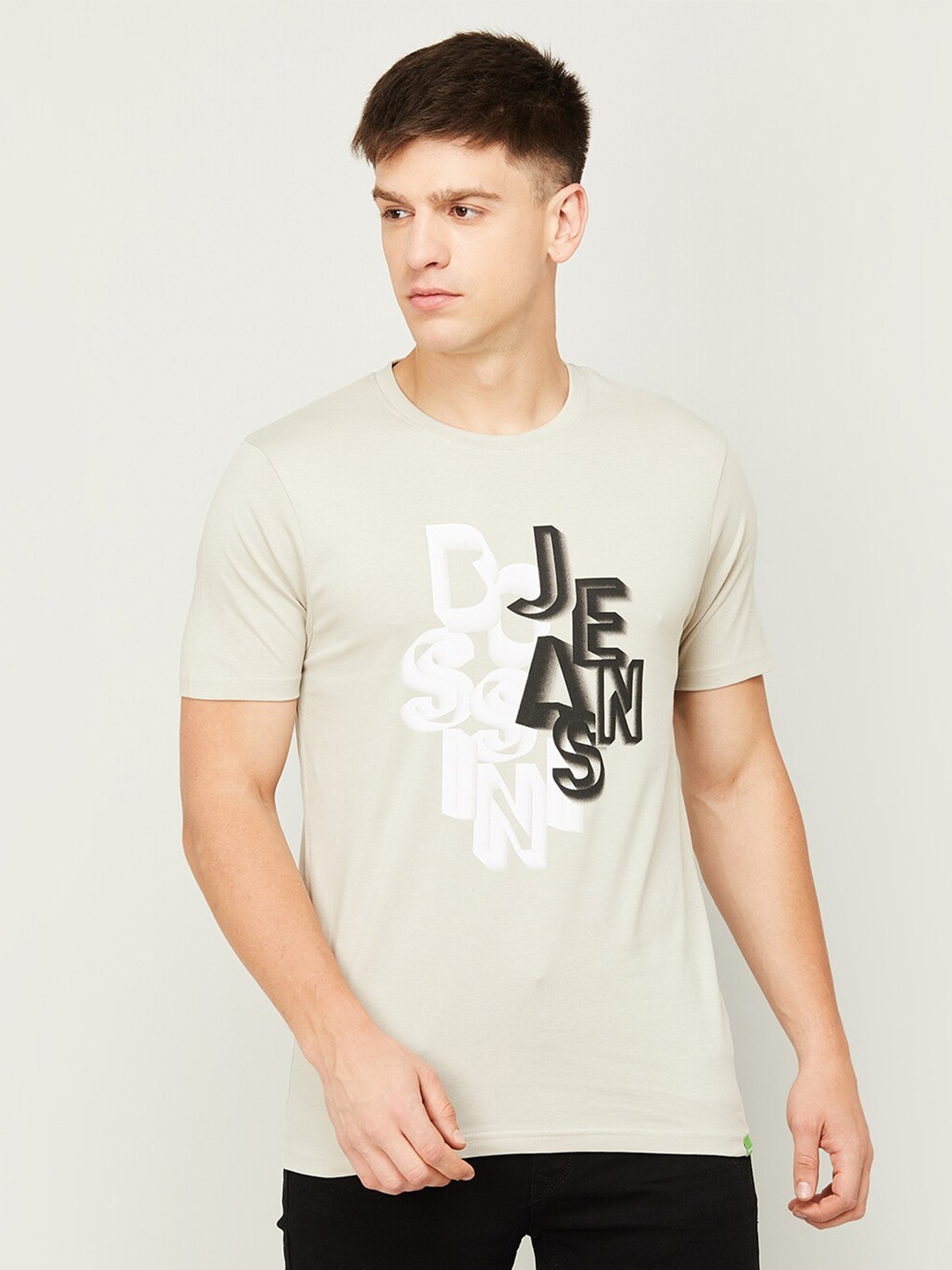 

Bossini Typography Printed Cotton T-Shirt, Off white