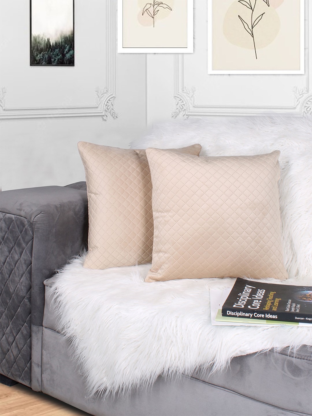 

STITCHNEST Beige 2 Pieces Velvet Square Cushion Covers