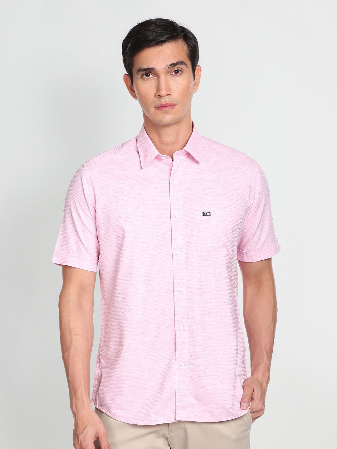 

Arrow Sport Spread Collar Short Sleeves Casual Shirt, Pink