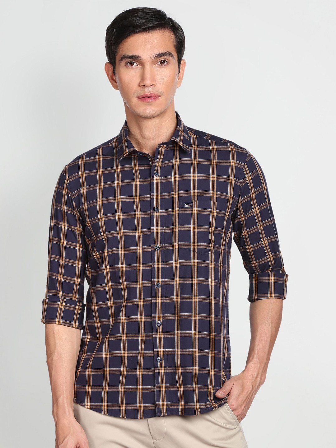 

Arrow Sport Tartan Checked Pure Cotton Slim Fit Casual Shirt, Navy blue