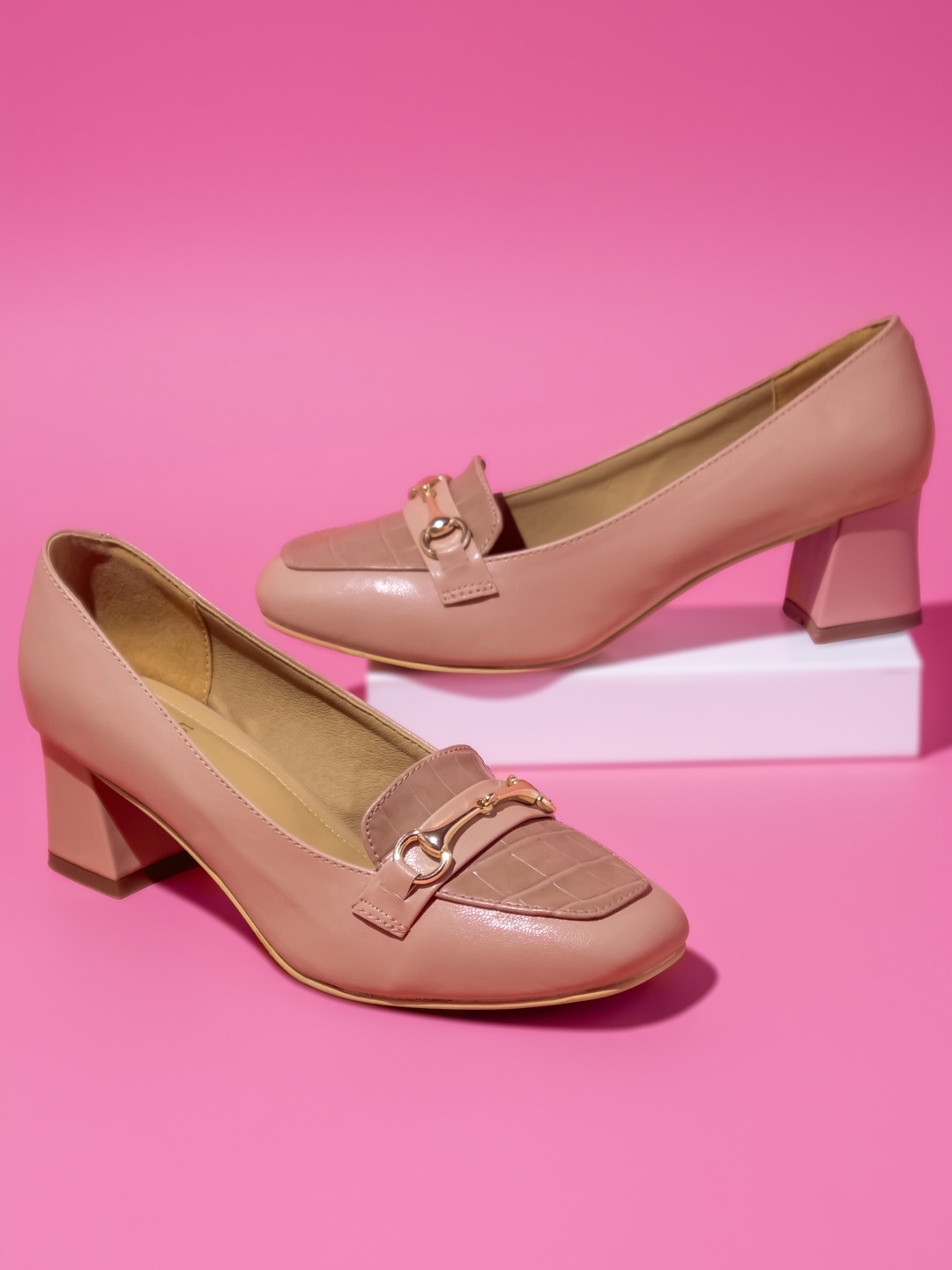 

Inc 5 Textured Buckled Block Heel Pumps, Peach