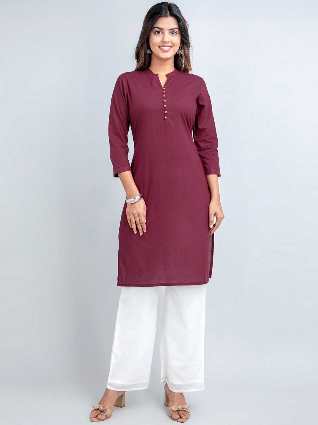 

SUTI Mandarin Collar Straight Cotton Kurta, Maroon