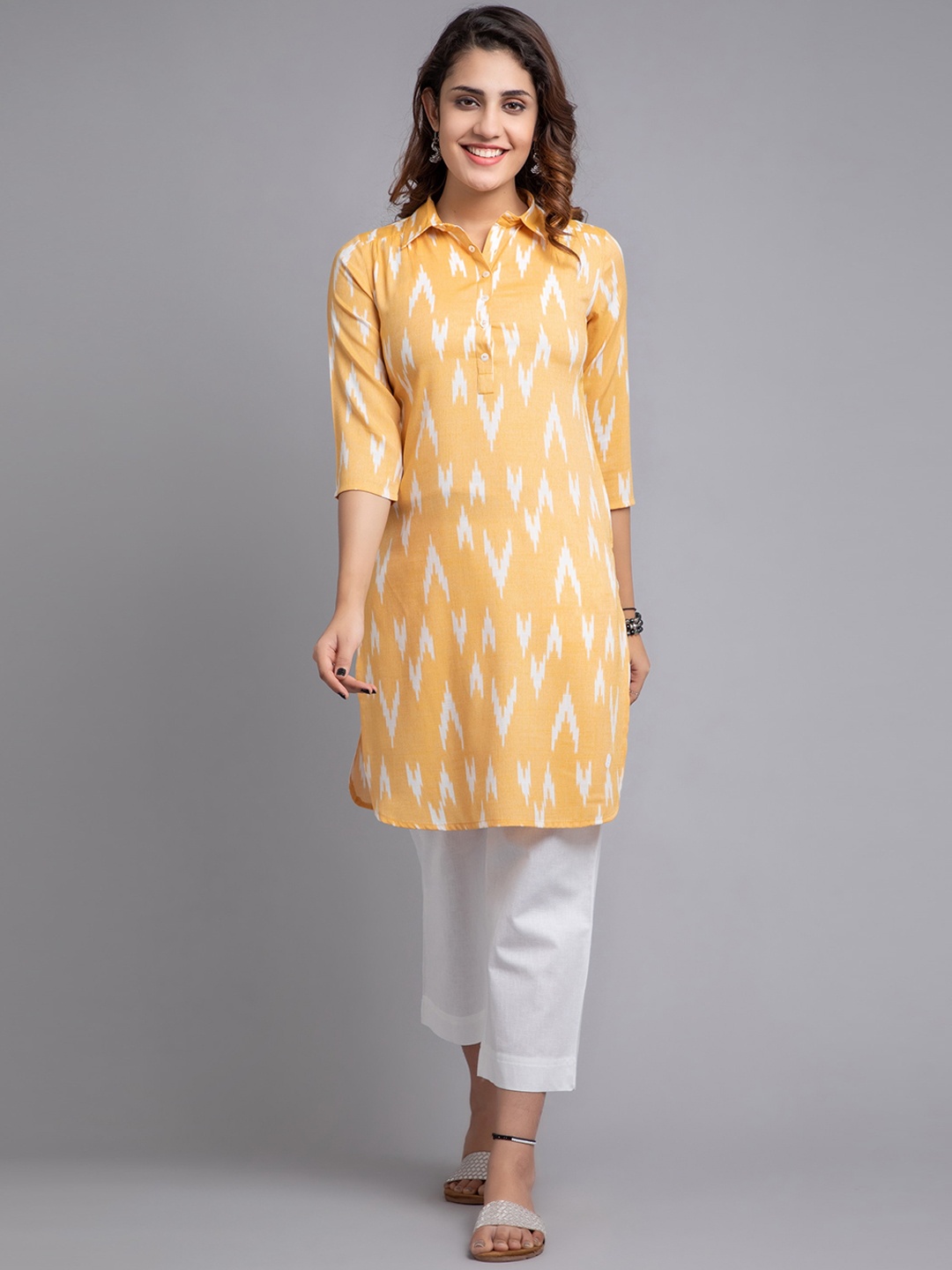 

SUTI Abstract Printed Shirt Collar Kurta, Yellow