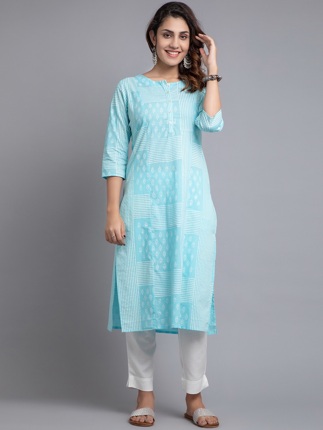 

SUTI Ethnic Motifs Printed Cotton Kurta, Turquoise blue