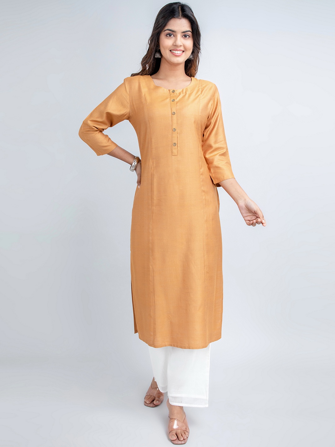 

SUTI Panelled Straight Cotton Kurta, Mustard