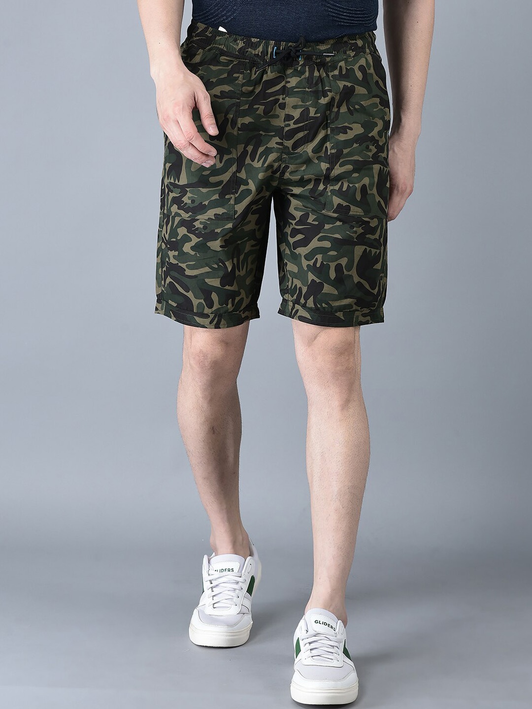 

CANOE Men Camouflage Printed Pure Cotton Shorts, Olive