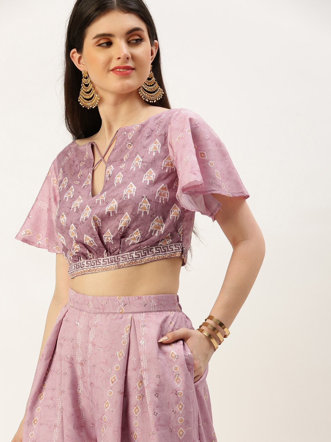 

Ethnovog Printed Top With Palazzos, Mauve