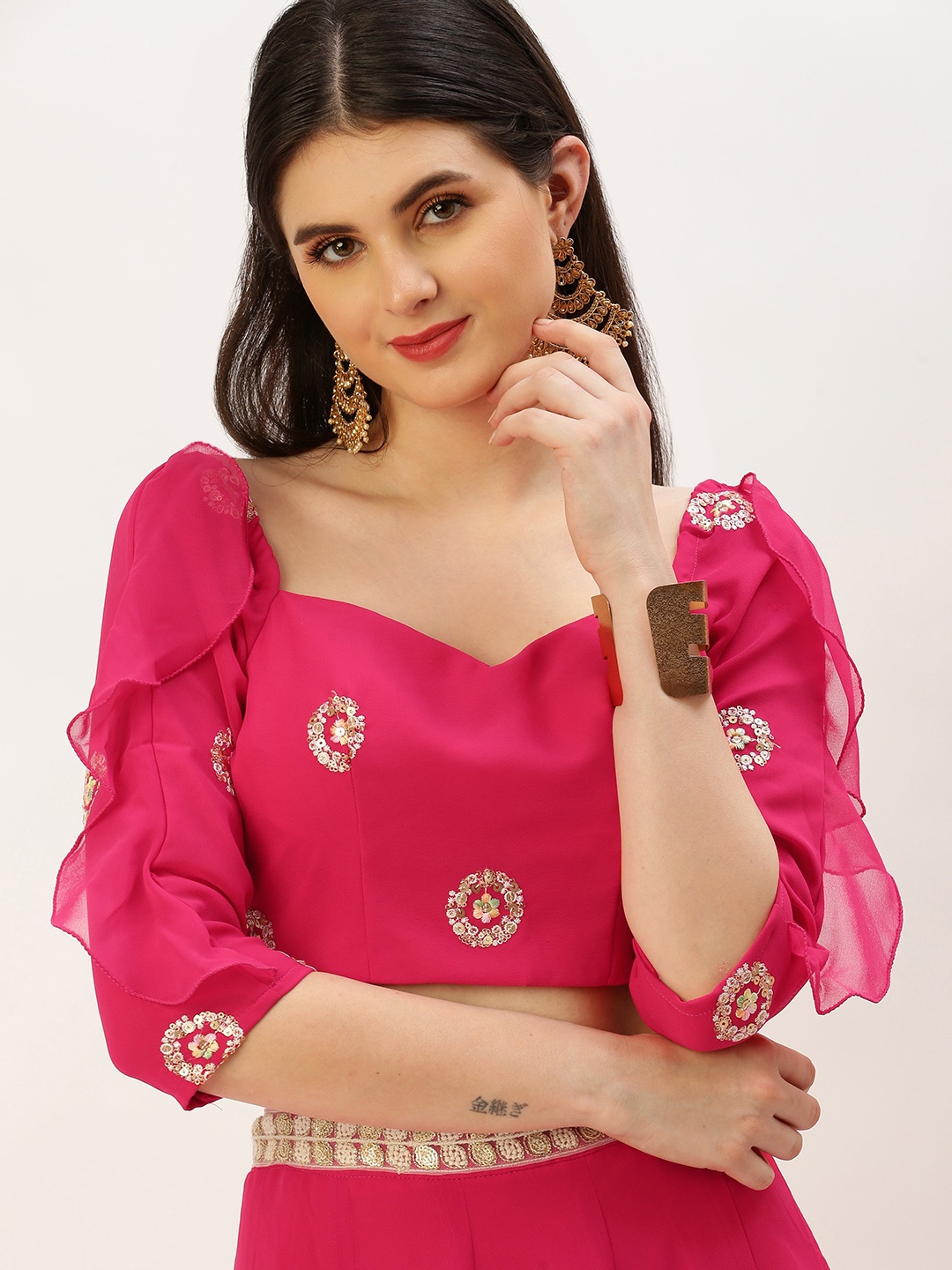 

Ethnovog Embroidered Ready to Wear Lehenga &, Pink