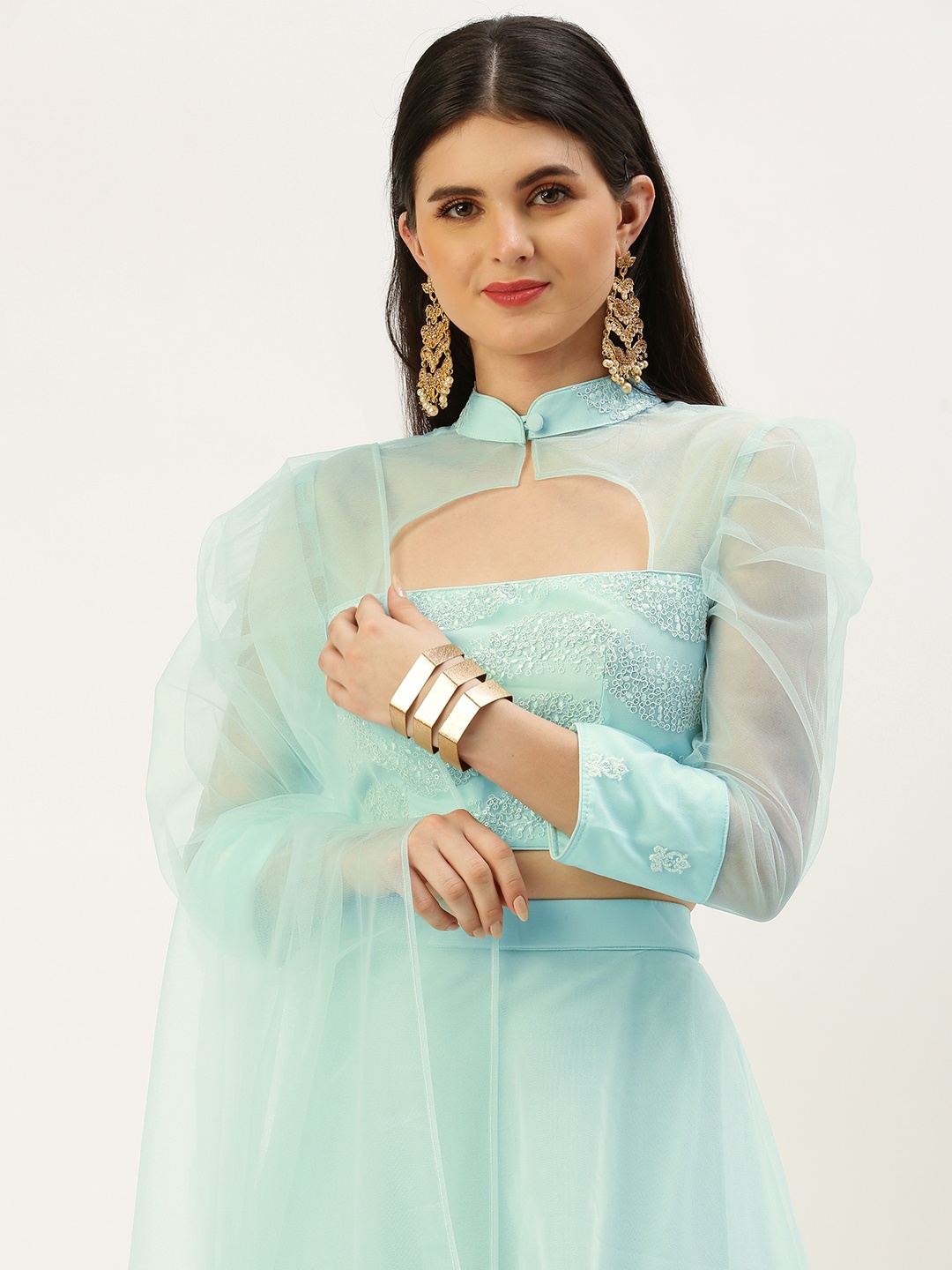 

Ethnovog Embroidered Ready to Wear Lehenga & Blouse With Dupatta, Blue