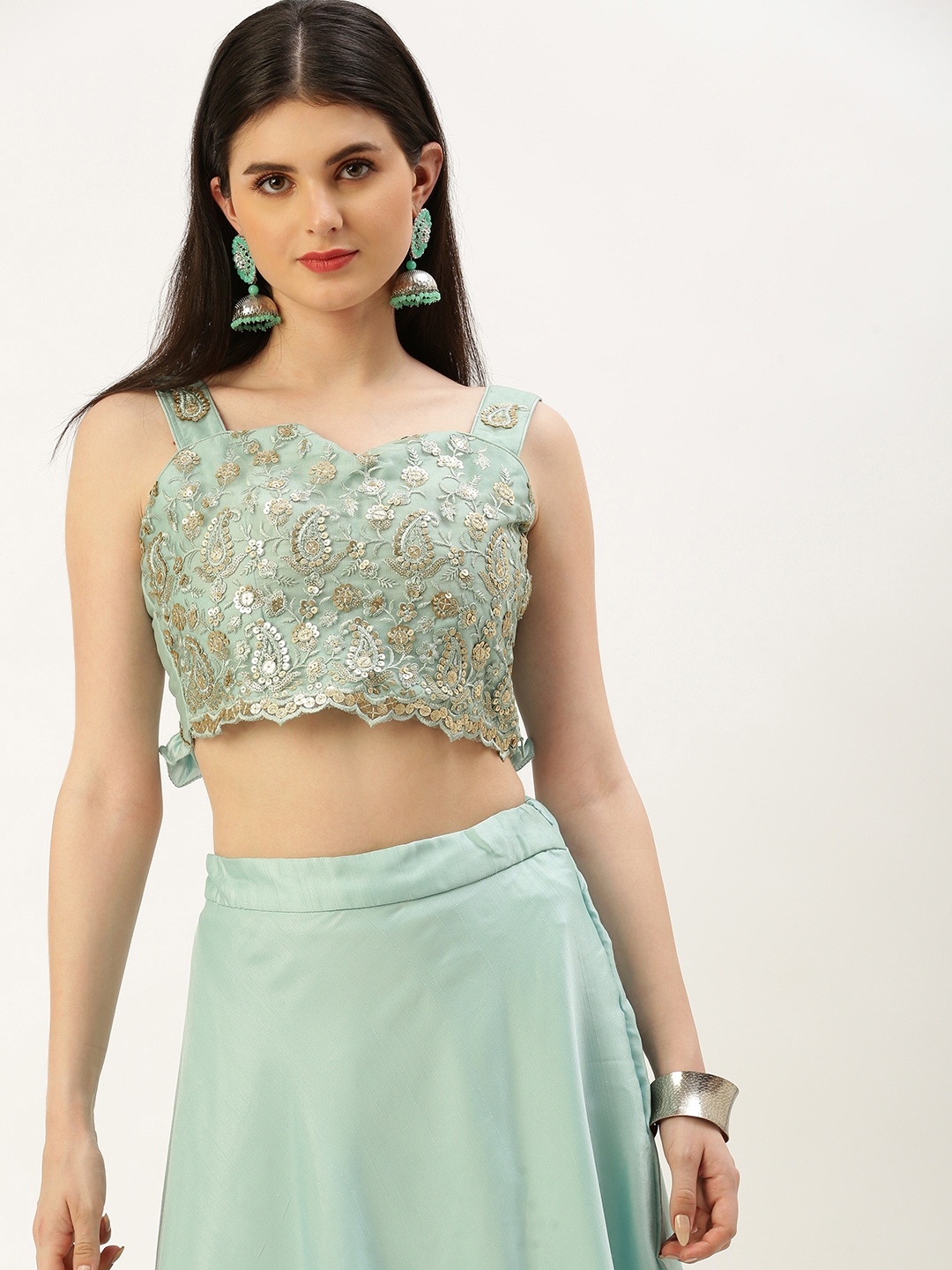 

Ethnovog Embellished Sequinned Ready to Wear Lehenga & Blouse, Turquoise blue