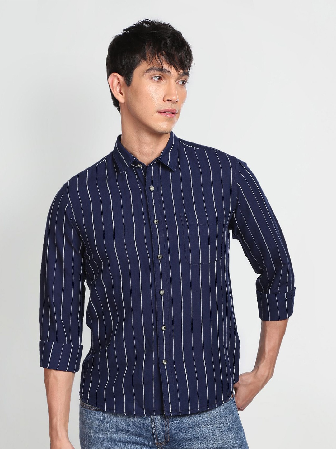 

Flying Machine Men Opaque Striped Casual Shirt, Blue