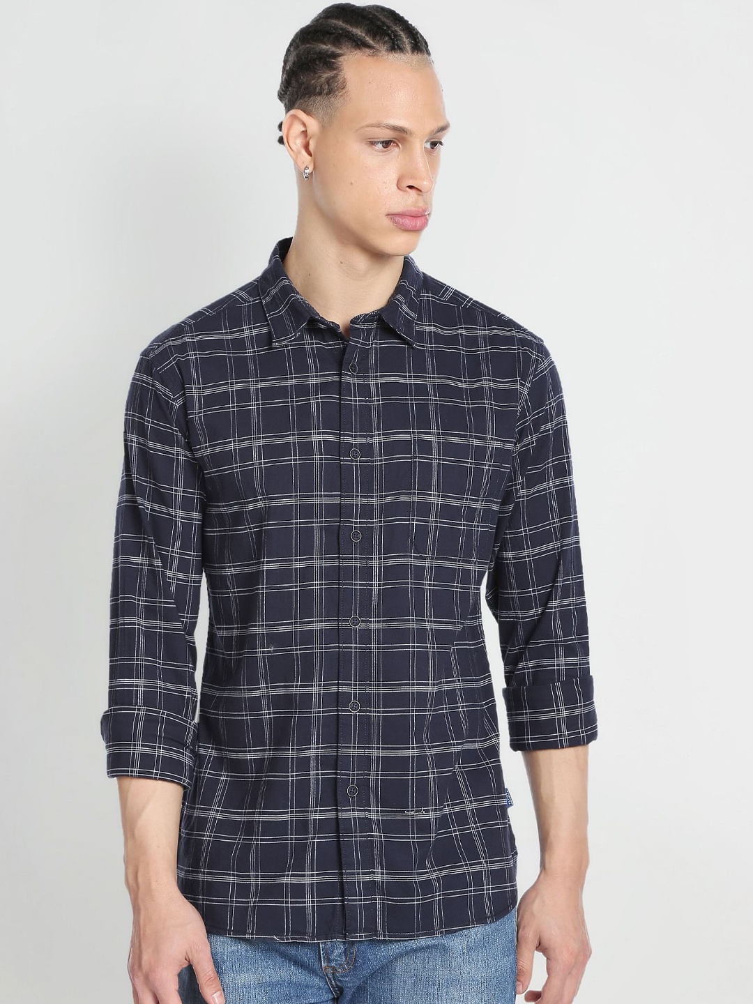 

Flying Machine Tartan Checked Pure Cotton Casual Shirt, Blue