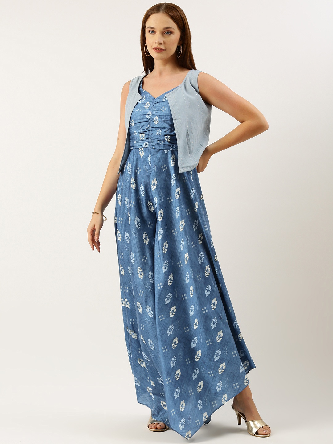 

Ethnovog Printed Gathered Culotte Jumpsuit, Blue