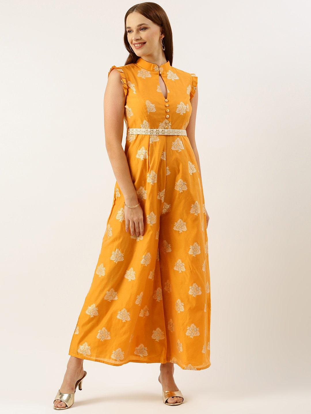 

Ethnovog Woven Design Ruffles Basic Jumpsuit, Mustard