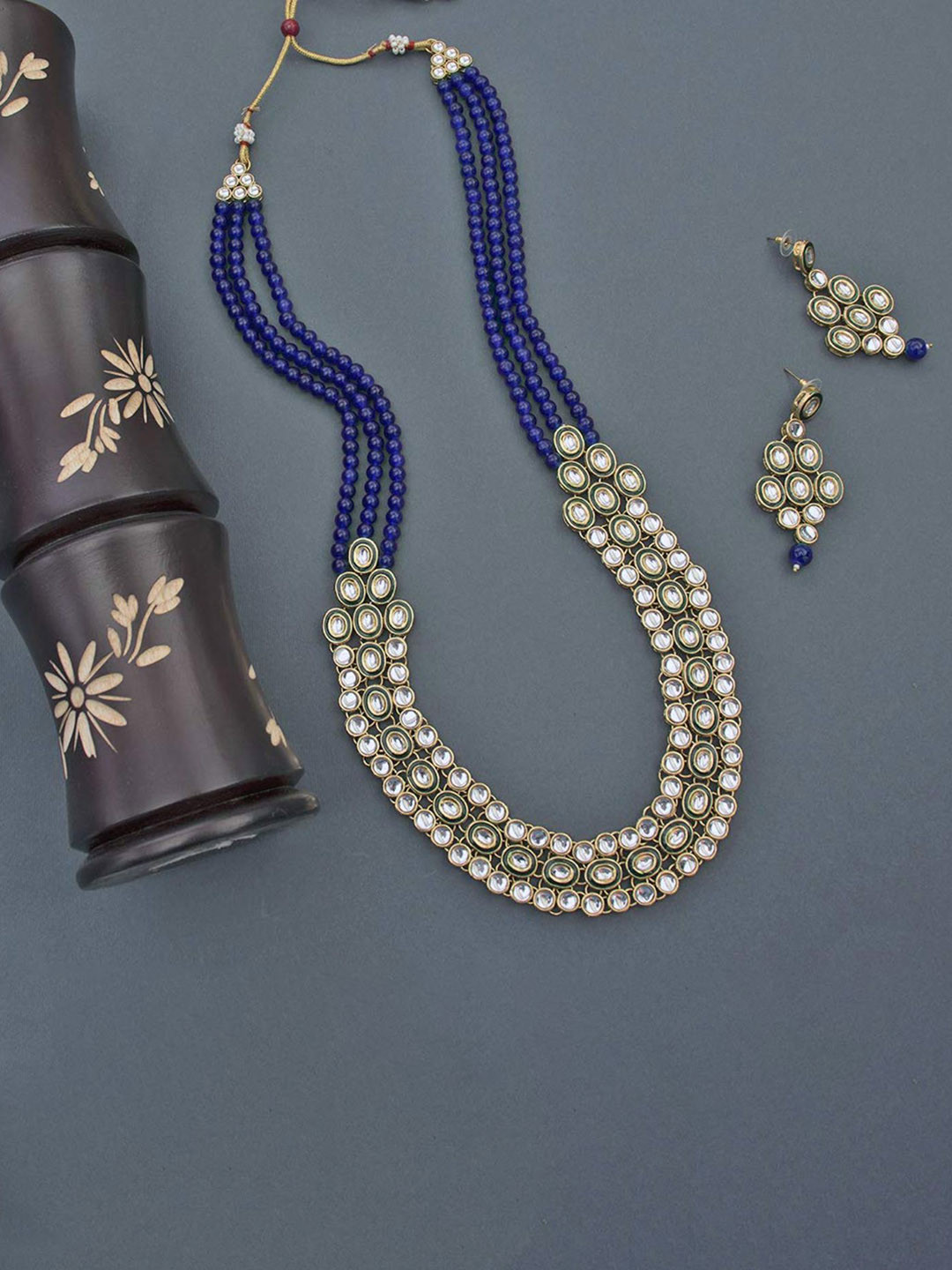

I Jewels 18K Gold-Plated Kundan Studded & Beaded Jewellery Set