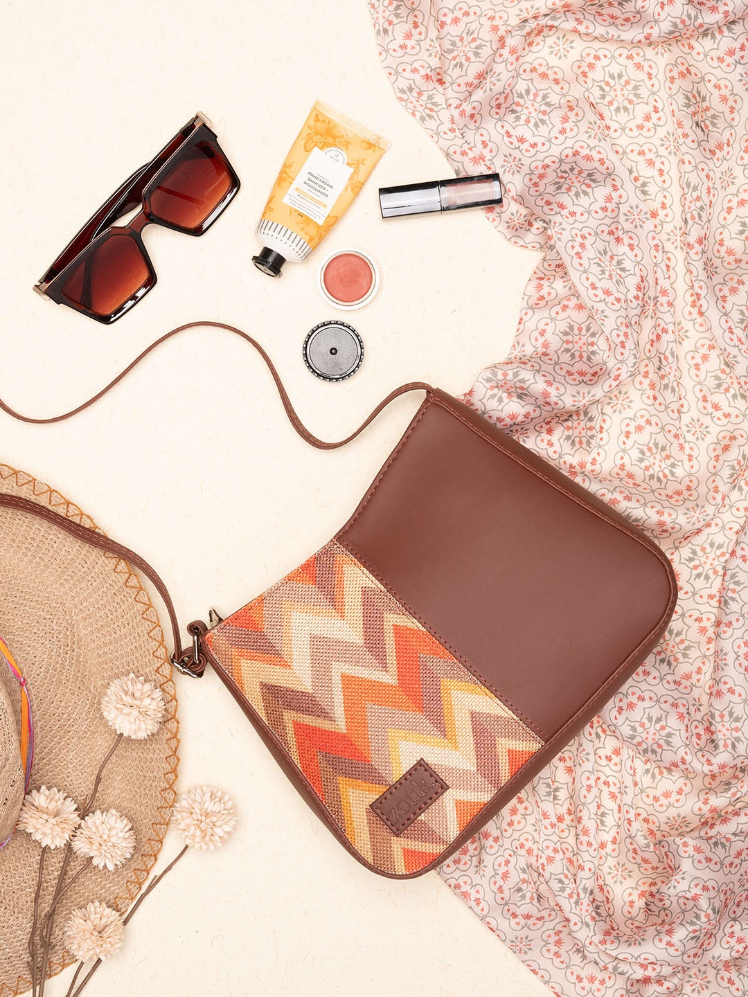 

ZOUK Printed Water Resistant Structured Sling Bag, Brown