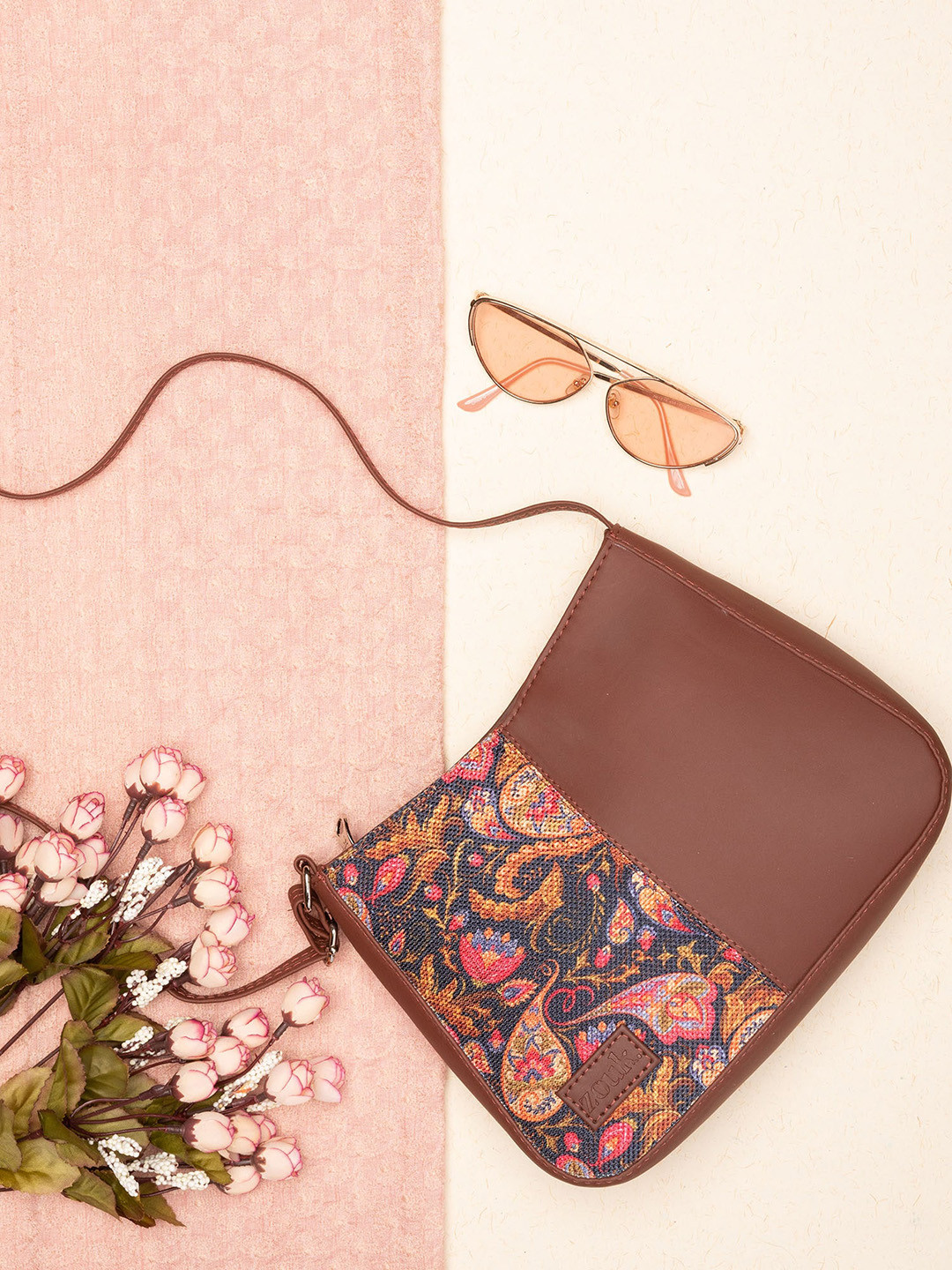 

ZOUK Ethnic Motif Printed Sling Bag, Pink