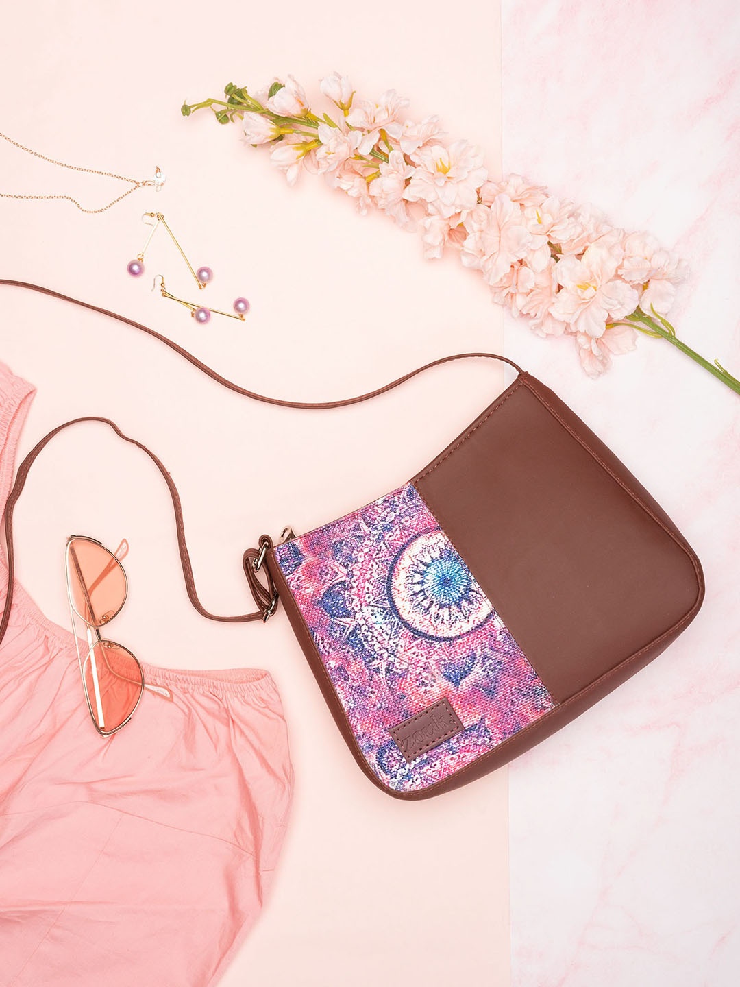 

ZOUK Floral Printed Sling Bag, Pink