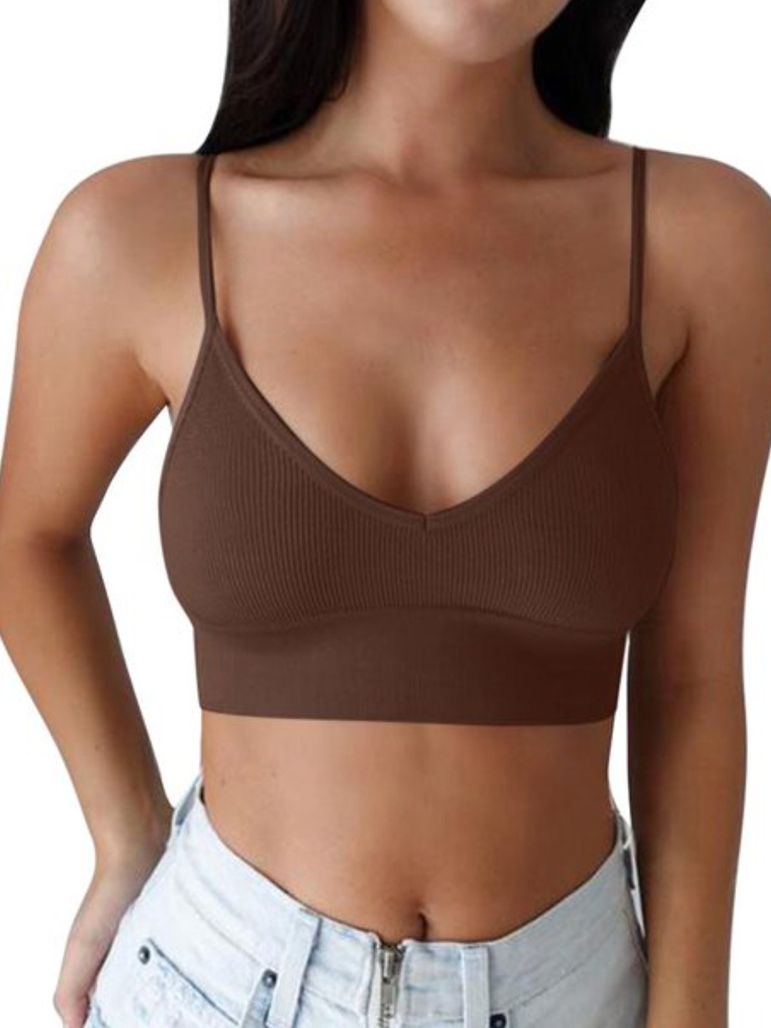 

CASSIEY Seamless Casual Breathable Dry-Fit Sports Bra, Brown
