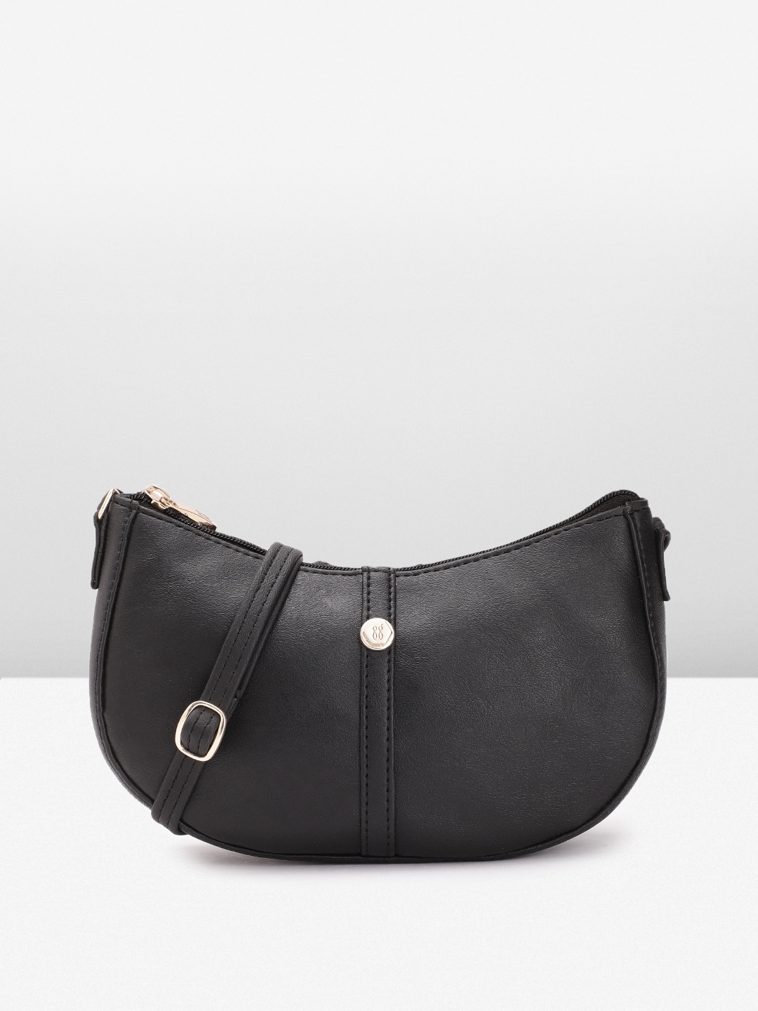 

Baggit Solid PU Half Moon Sling Bag, Black