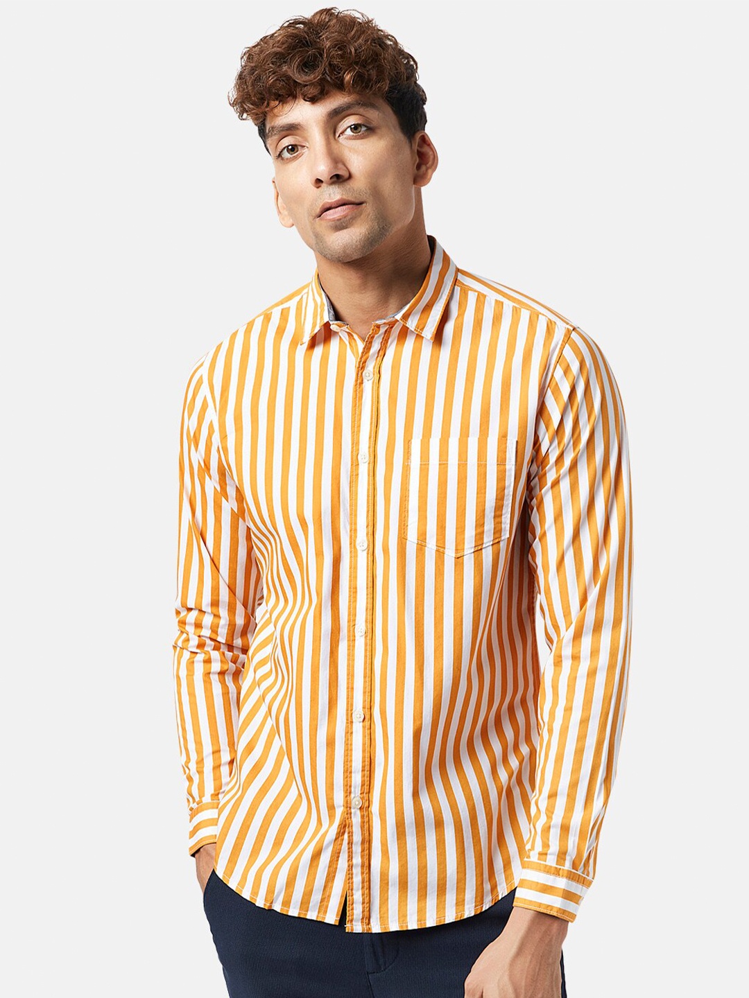 

BYFORD by Pantaloons Slim Fit Vertical Striped Casual Shirt, Orange