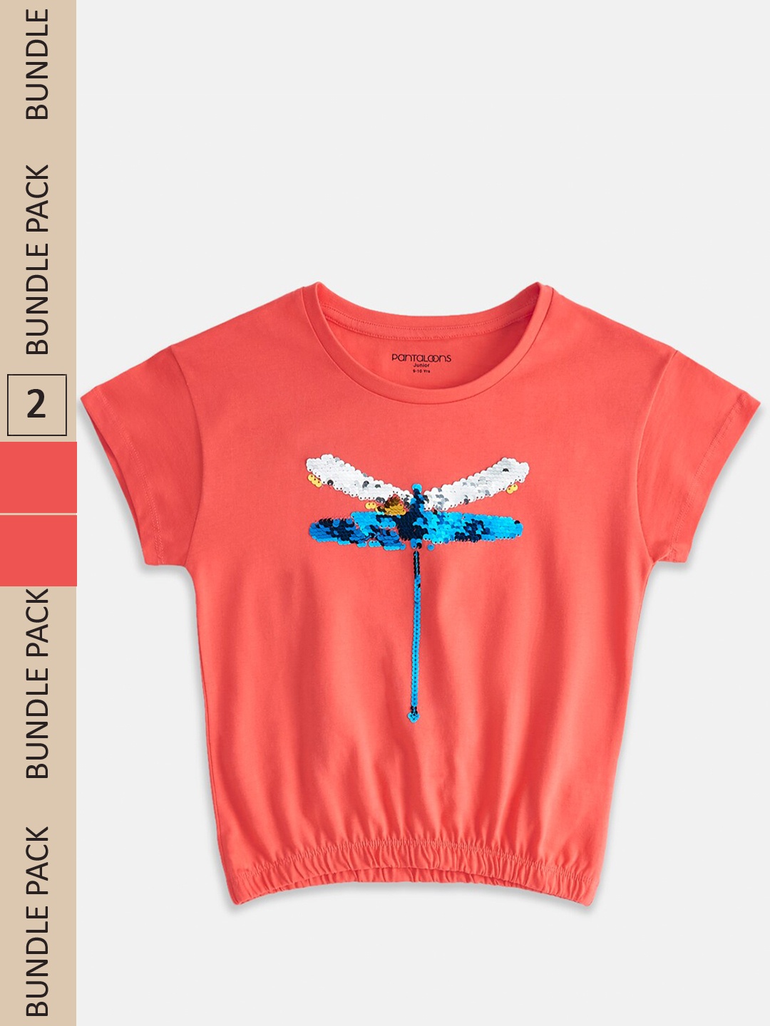 

Pantaloons Junior Girls Pack Of 2 Printed Sequinned Cotton Blouson Top, Coral