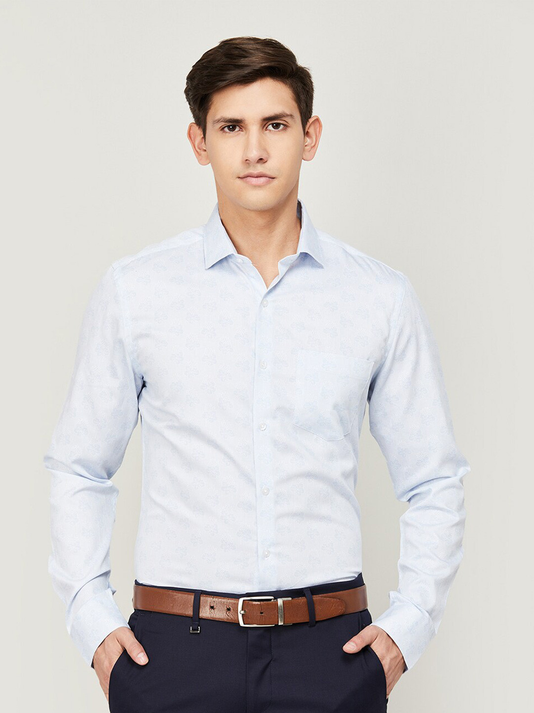 

CODE by Lifestyle Floral Printed Spread Collar Cotton Formal Shirt, Blue