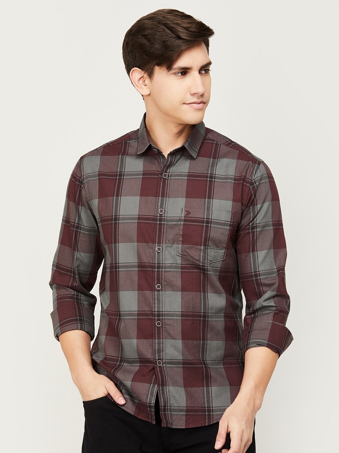 

CODE by Lifestyle Tartan Checks Cotton Casual Shirt, Maroon