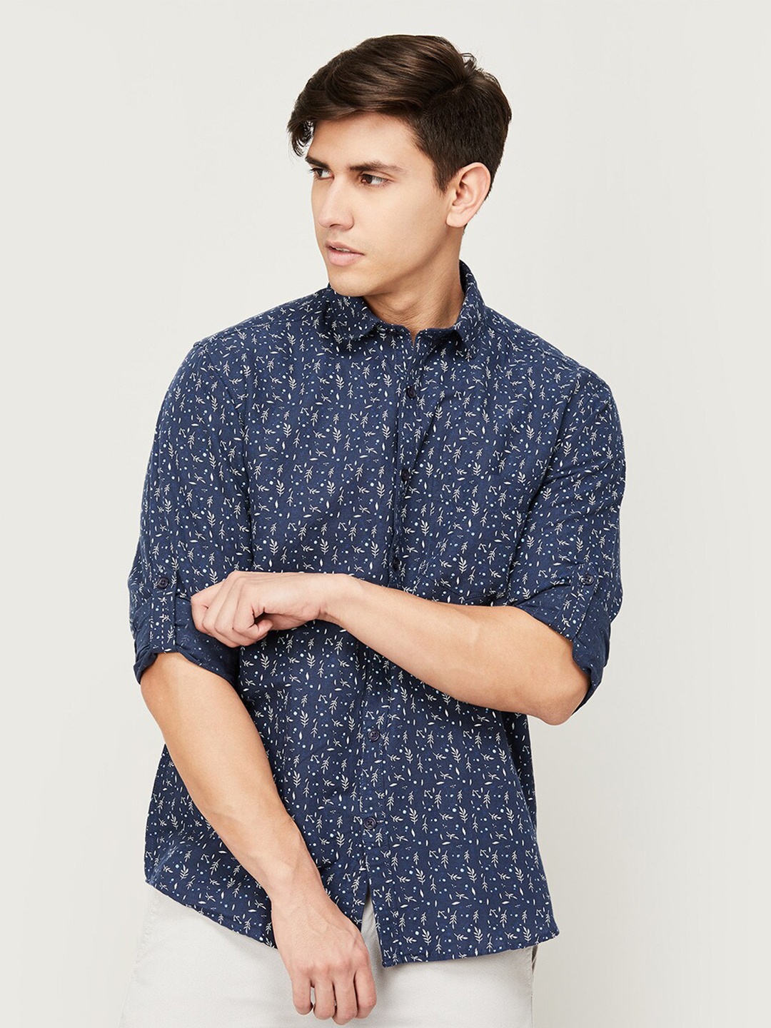 

CODE by Lifestyle Floral Printed Cotton Casual Shirt, Navy blue