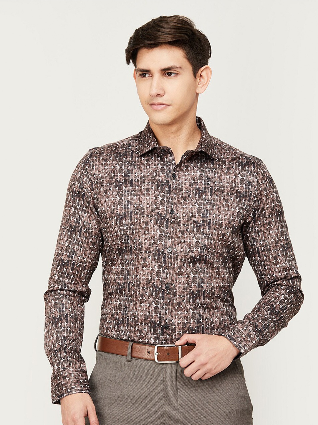 

CODE by Lifestyle Striped Cotton Formal Shirt, Brown