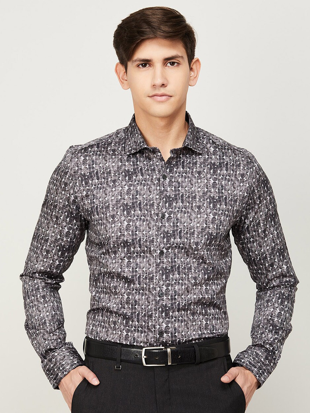 

CODE by Lifestyle Striped Cotton Formal Shirt, Black